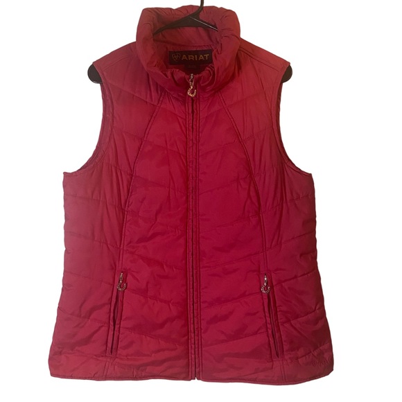 Ariat Jackets & Blazers - Ariat Equestrian Pink Puffer Horseshoe Zipper Vest Size XL